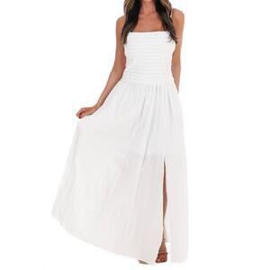 NEW BABY PINK fresh take ruched maxi dress in white